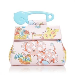 Moschino Leather Bag with Nursury Print and Safety Pin Top